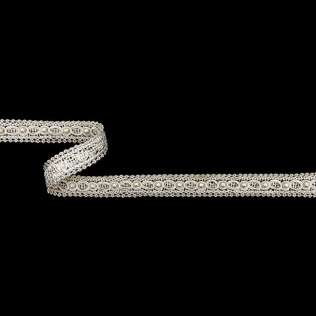 Vintage Ivory Gimp Braided Trim with Pearl Accents - 0.625"