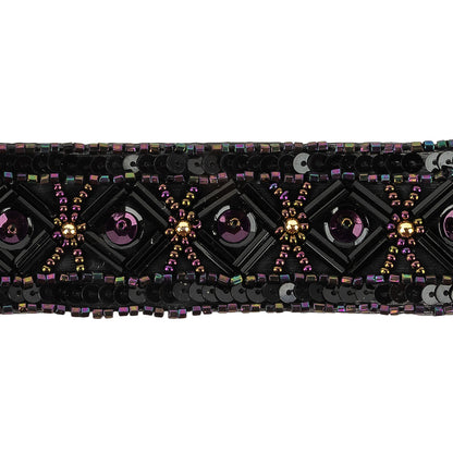 Vintage Purple Iris Geometric Beaded and Sequins Trimming - 1.25" Detail
