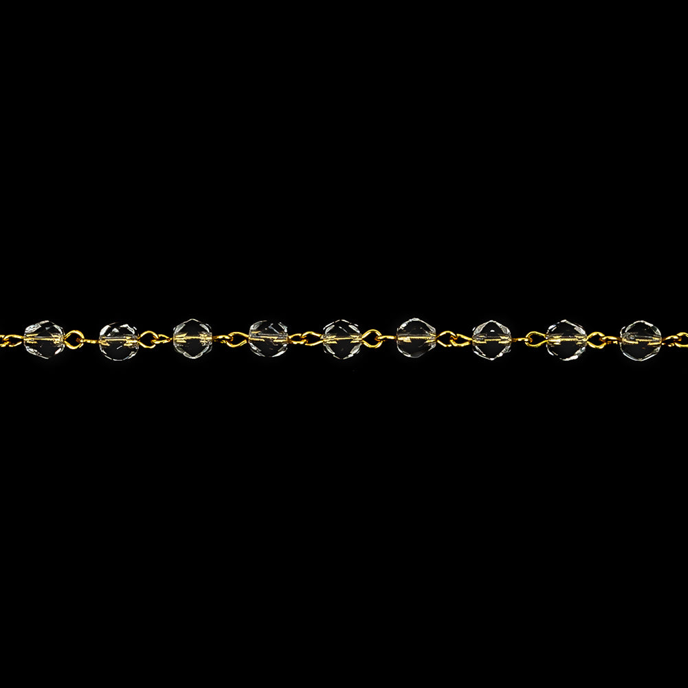 Vintage Czech Crystal Beads and Yellow Gold Metal Link Chain - 0.1875" Detail