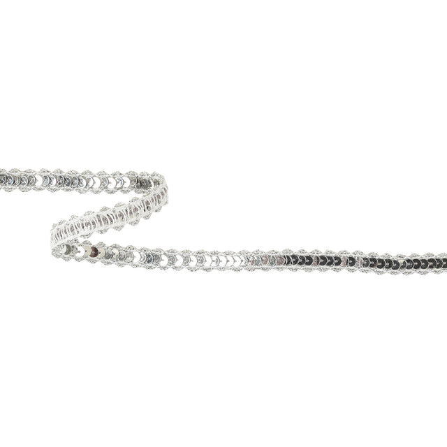 Vintage Metallic Silver and White Sequins Trim with Scalloped Edges - 0.5"