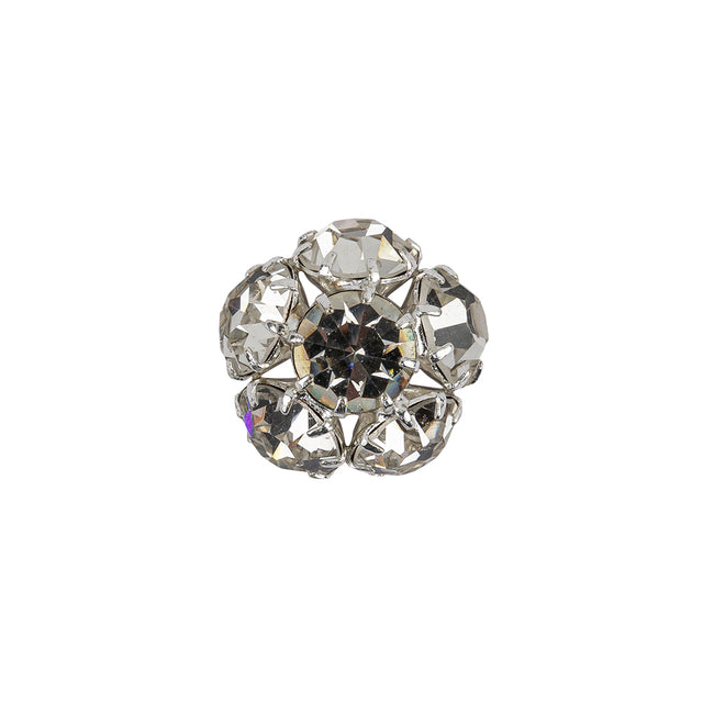 Vintage Swarovski Crystal Rhinestones and Silver Metal Floral Shank Back Button - 25L/16mm