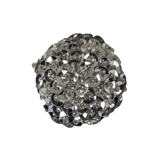 Vintage Silver Domed Sequined and Beaded Shank Back Button - 40L/25.5mm