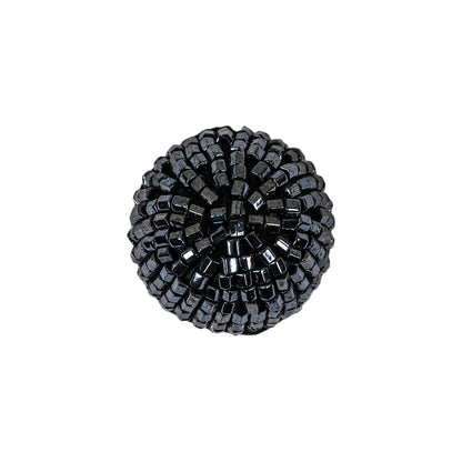 Vintage Gunmetal Seed Beaded Domed Shank Back Button - 32L/20mm