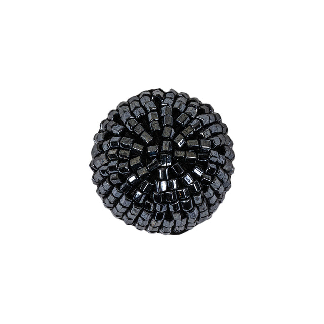 Vintage Gunmetal Seed Beaded Domed Shank Back Button - 32L/20mm