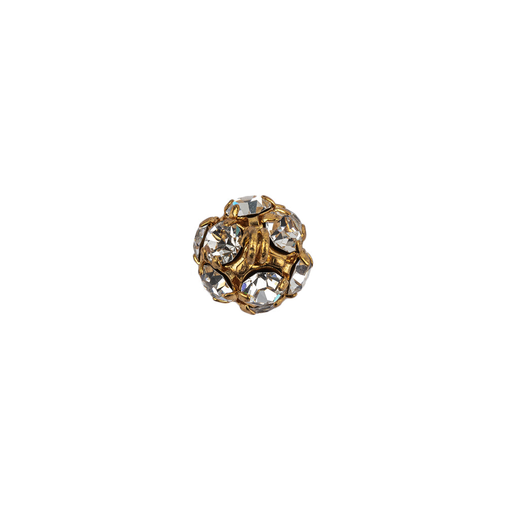 Vintage Swarovski Crystal Rhinestones and Gold Metal Shank Back Ball Button - 16L/10mm Detail