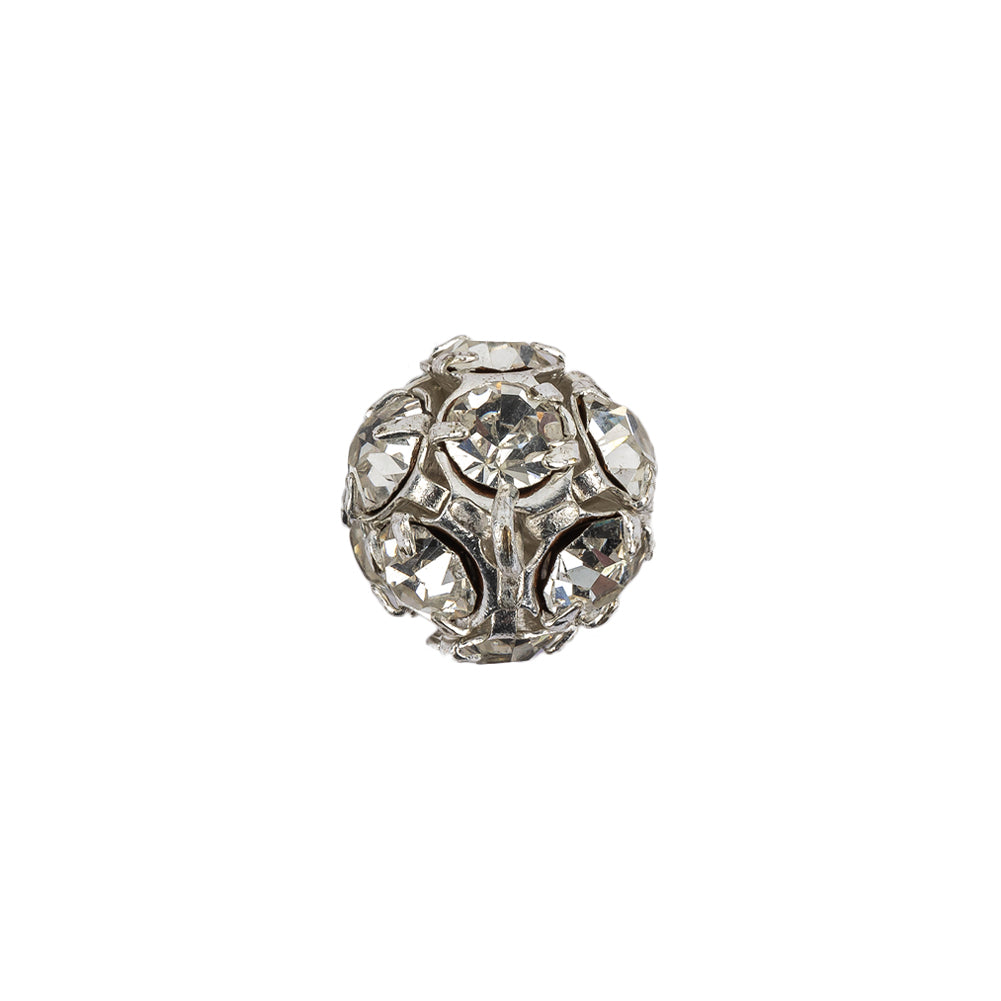 Vintage Swarovski Crystal Rhinestones and Silver Metal Shank Back Ball Button - 20L/12.5mm Detail