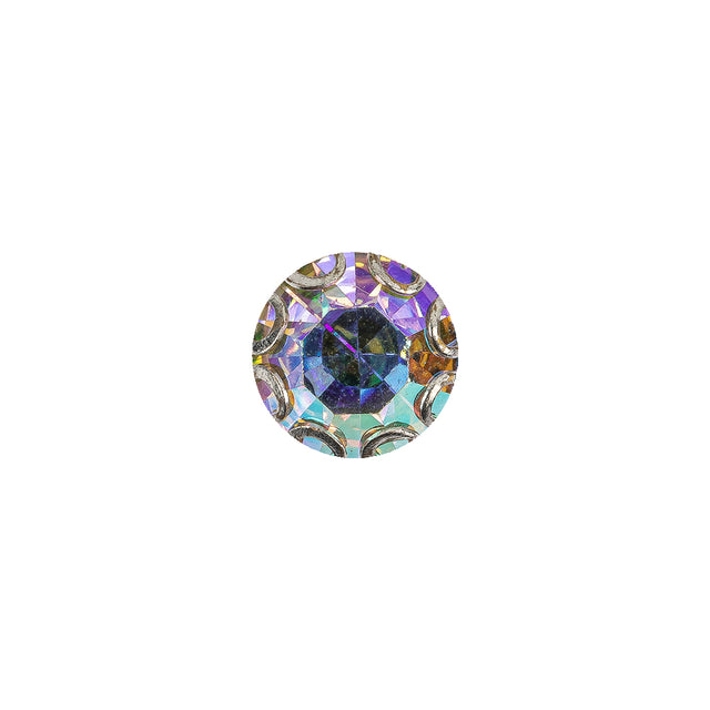 Vintage Swarovski Crystal AB Rhinestone and Silver Edged Self Back Button - 18L/11.5mm