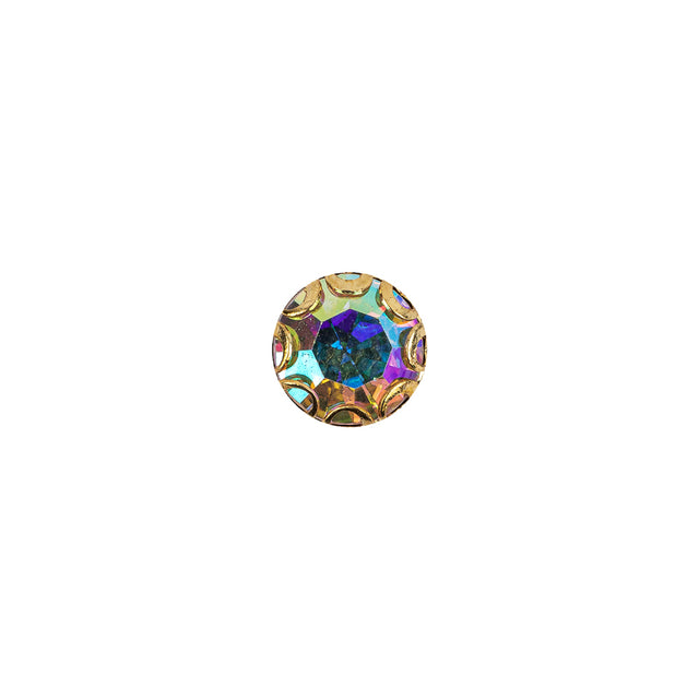 Vintage Swarovski Crystal AB Rhinestone and Gold Edged Self Back Button - 14L/9mm