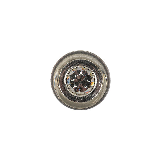 Vintage Transparent and Silver Metal Shank Back Button with Rhinestone Core - 22L/14mm