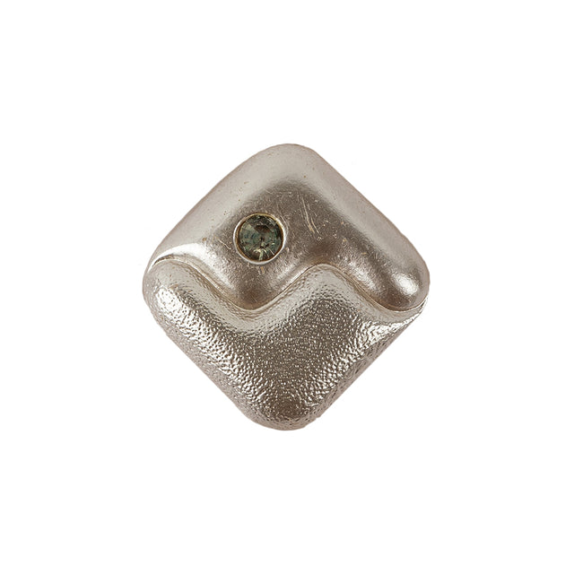 Vintage Pearl Finished Shank Back Square Glass Button with Rhinestone - 36L/23mm