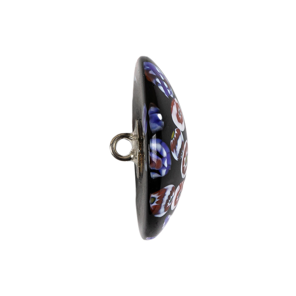 Vintage Black, Red and Blue Mosaic Domed Shank Back Glass Button - 40L/25.5mm Folded