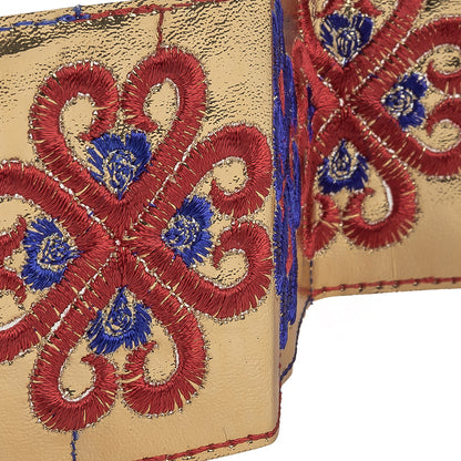 Vintage English Navy and Red Embroidered Gold Metallic Vinyl Ribbon - 2.75" Detail