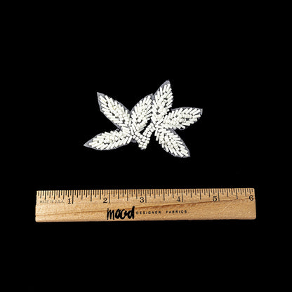 Vintage Opaque White Bugle and Seed Beaded Foliage Applique - 2.25" x 3.25" Full