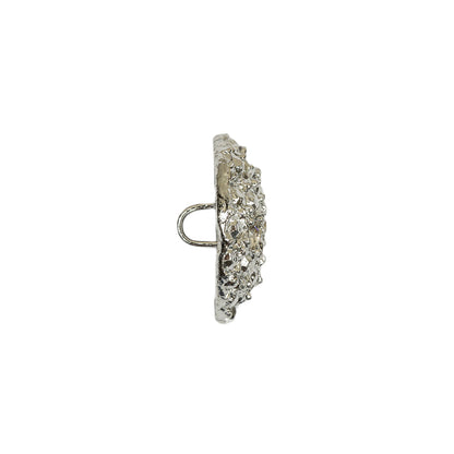 Vintage Shiny Silver Hammered Metal Shank Back Button with Rhinestone Trio - 28L/18mm Folded