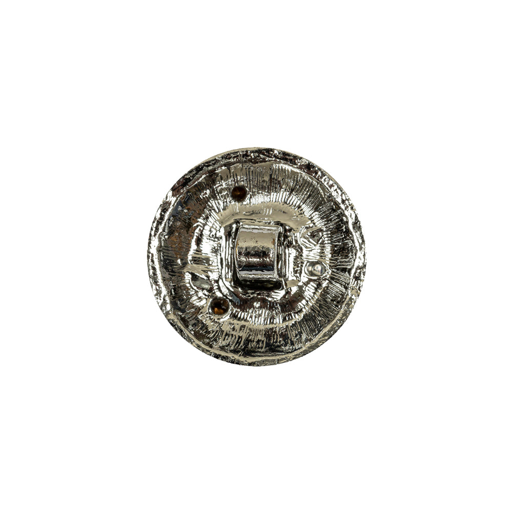 Vintage Shiny Silver Hammered Metal Shank Back Button with Rhinestone Trio - 28L/18mm Detail
