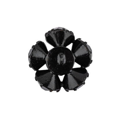 Vintage Swarovski Jet Rhinestones and Jet Plated Metal Floral Shank Back Button - 38L/24mm Detail