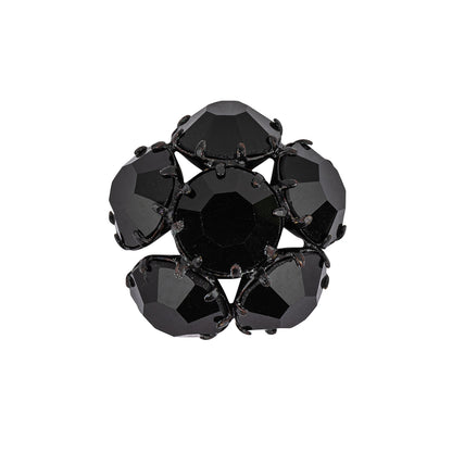 Vintage Swarovski Jet Rhinestones and Jet Plated Metal Floral Shank Back Button - 38L/24mm