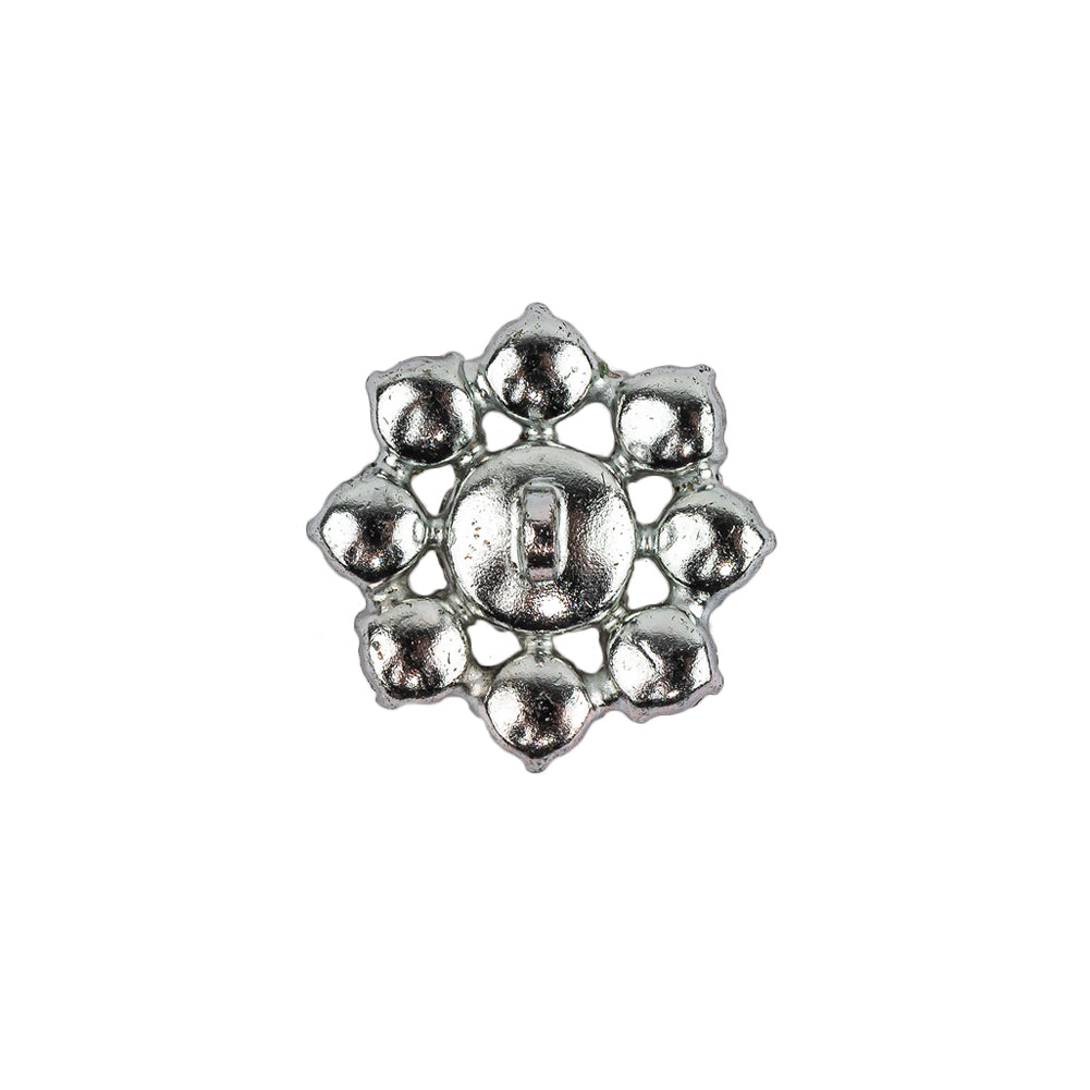 Vintage Swarovski Crystal Rhinestones and Silver Metal Floral Shank Back Button - 30L/19mm Detail