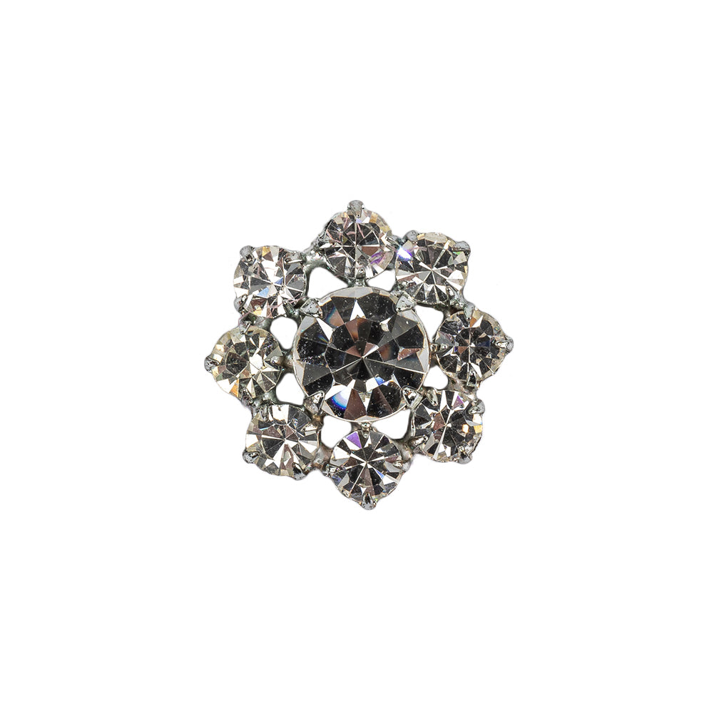 Vintage Swarovski Crystal Rhinestones and Silver Metal Floral Shank Back Button - 30L/19mm