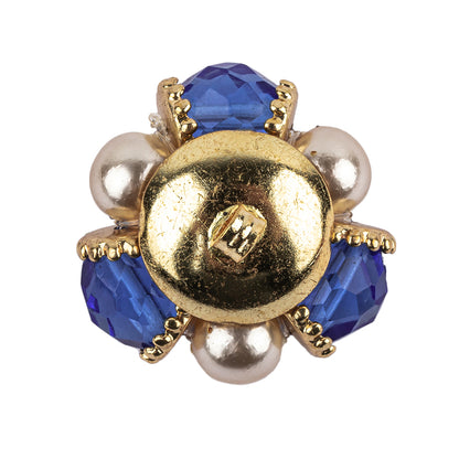 Vintage Swarovski Sapphire, Pearl and Gold Floral Ornate Shank Back Button - 48L/30.5mm Detail