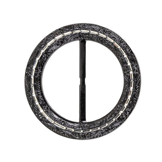 Vintage Black Classical Swirls Round Slider with Faceted Silver Band - 2.75" x 2.75"