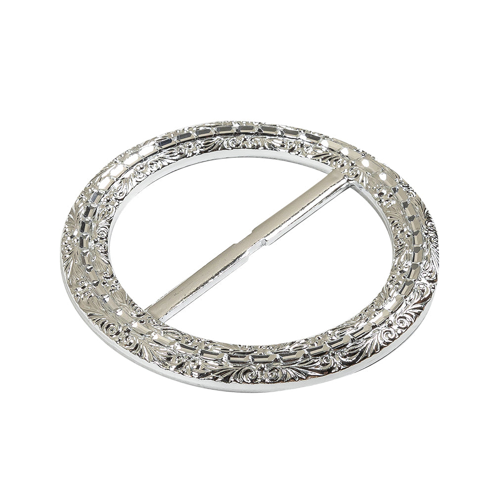 Vintage Silver Classical Swirls Round Slider with Faceted Silver Band - 3.25" x 3.25" Detail