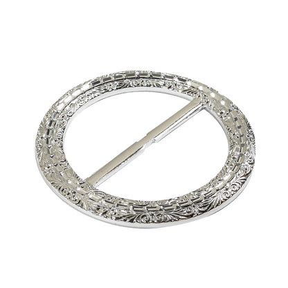 Vintage Silver Classical Swirls Round Slider with Faceted Silver Band - 3.25" x 3.25" Detail