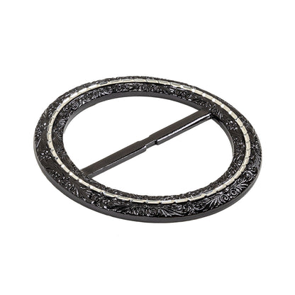 Vintage Black Classical Swirls Round Slider with Faceted Silver Band - 3.25" x 3.25" Detail