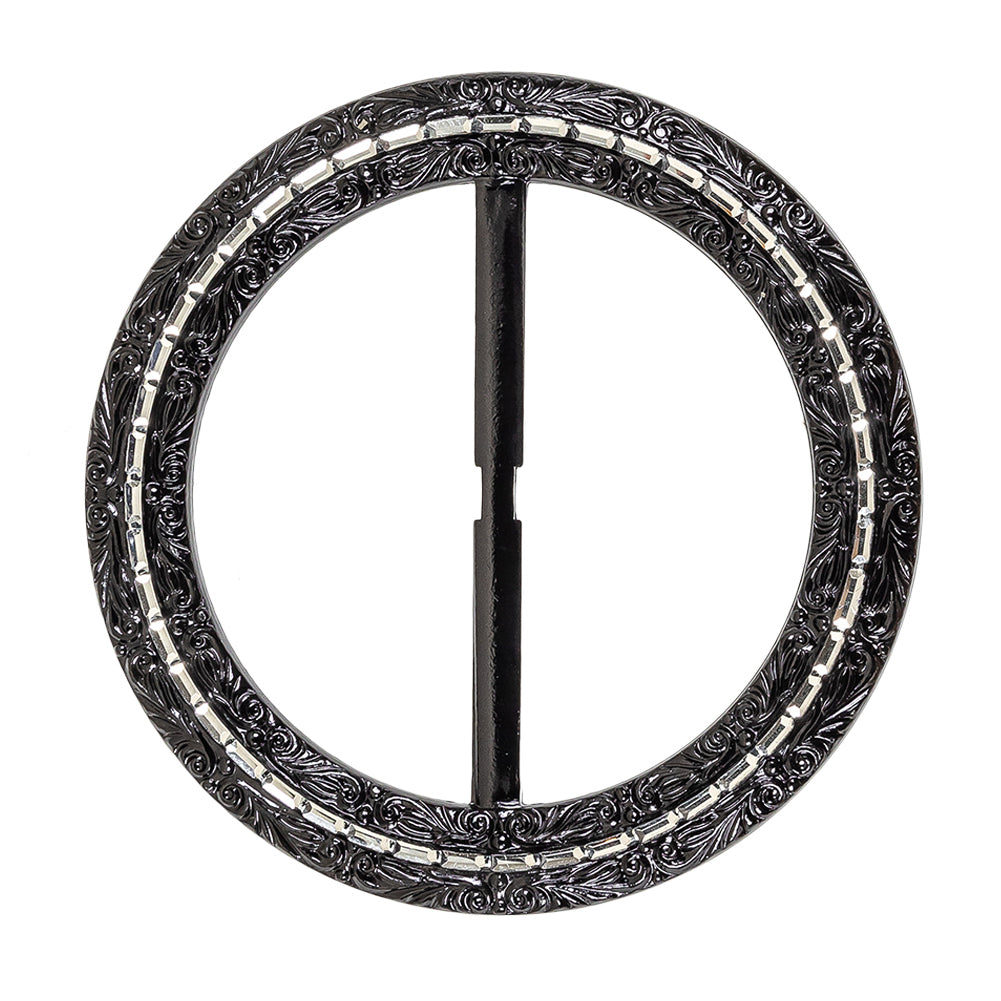Vintage Black Classical Swirls Round Slider with Faceted Silver Band - 3.25" x 3.25"
