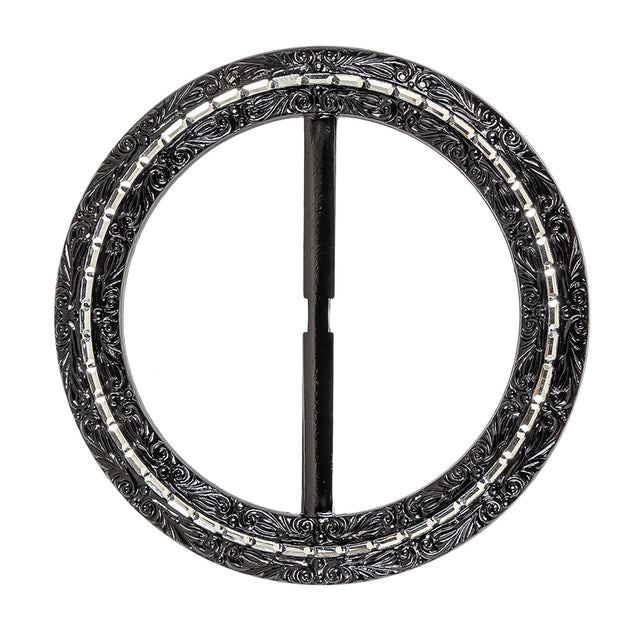 Vintage Black Classical Swirls Round Slider with Faceted Silver Band - 3.25" x 3.25"