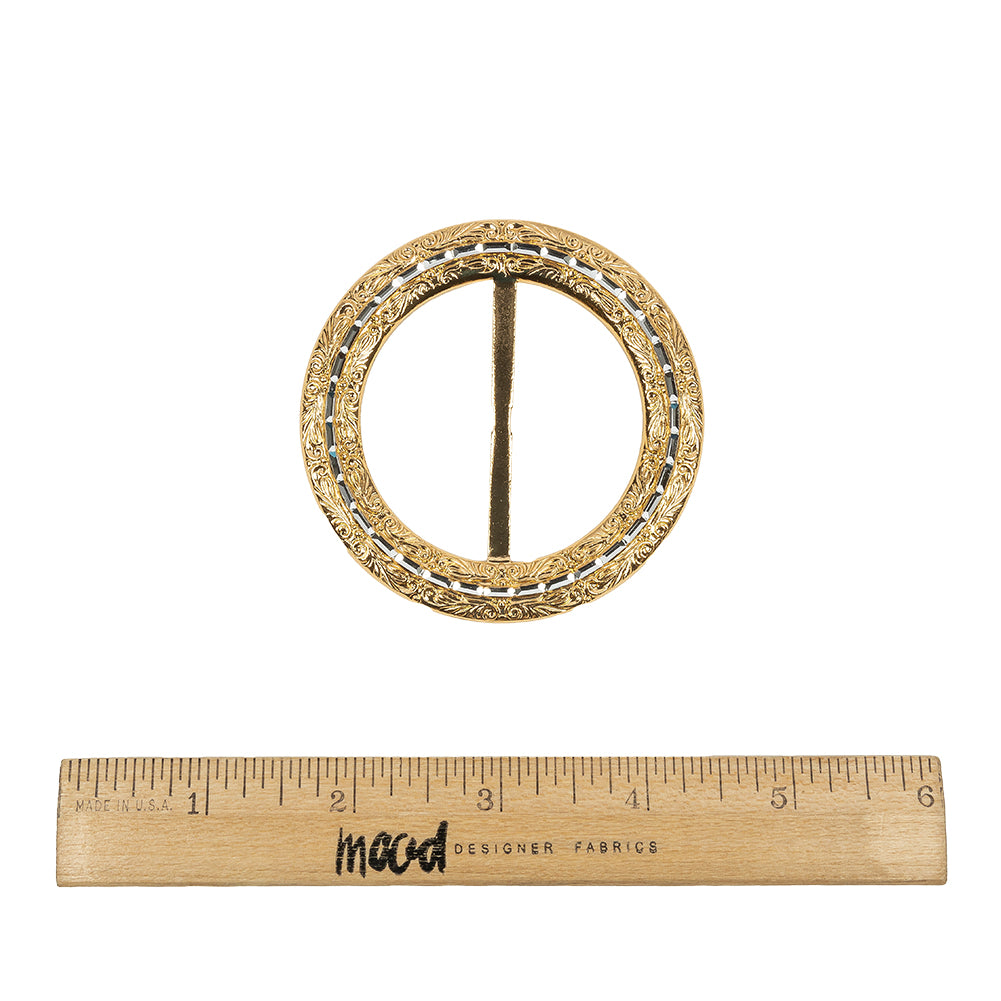 Vintage Gold Classical Swirls Round Slider with Faceted Silver Band - 2.75" x 2.75" Full