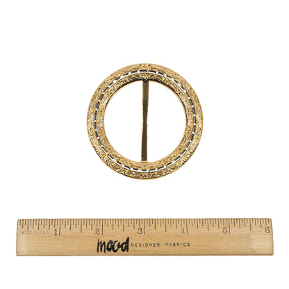 Vintage Gold Classical Swirls Round Slider with Faceted Silver Band - 2.75" x 2.75" Full