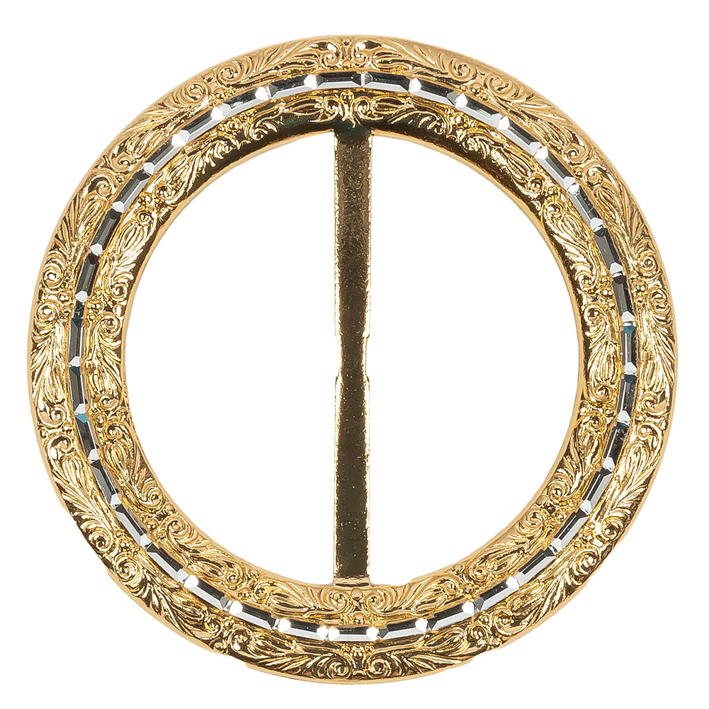 Vintage Gold Classical Swirls Round Slider with Faceted Silver Band - 2.75" x 2.75"