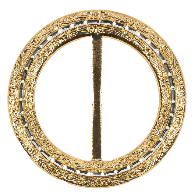 Vintage Gold Classical Swirls Round Slider with Faceted Silver Band - 2.75" x 2.75"