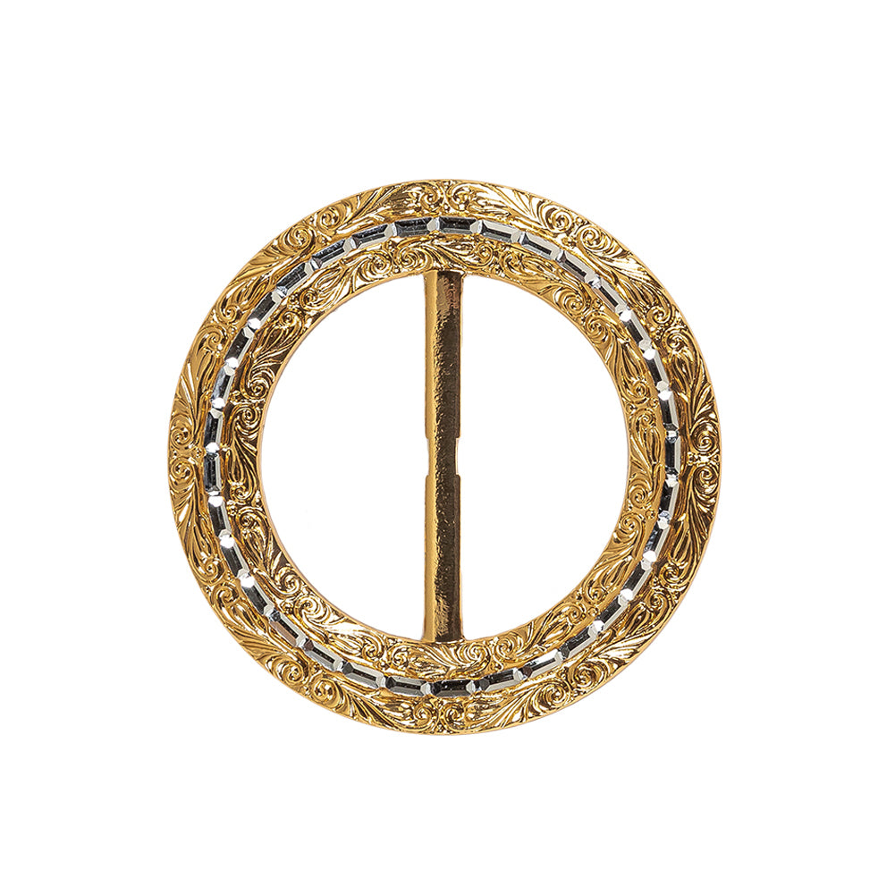 Vintage Gold Classical Swirls Round Slider with Faceted Silver Band - 2.375" x 2.375"