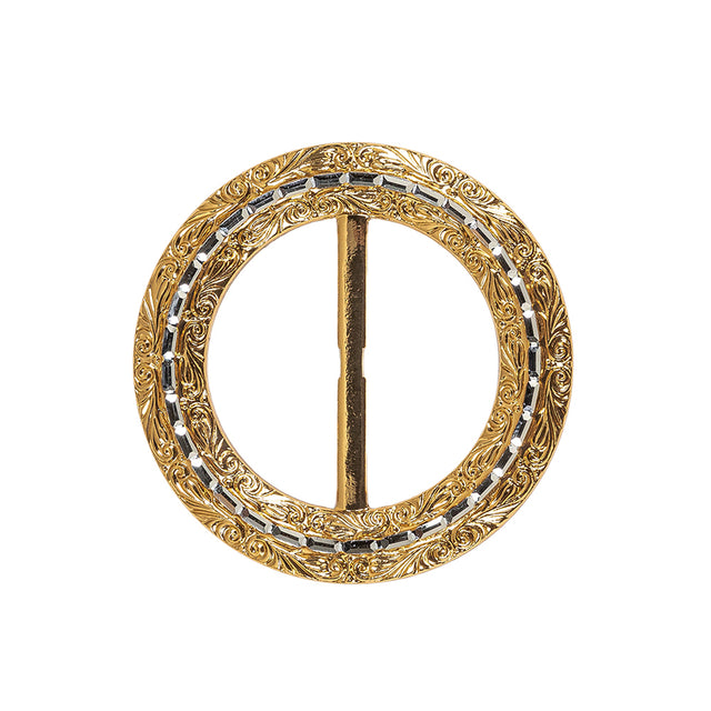 Vintage Gold Classical Swirls Round Slider with Faceted Silver Band - 2.375" x 2.375"