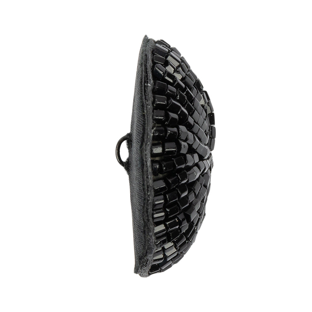 Vintage Black Chop Beaded Dome Shaped Shank Back Button - 52L/33mm Folded