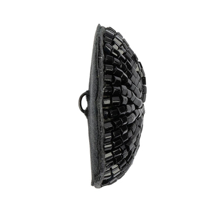 Vintage Black Chop Beaded Dome Shaped Shank Back Button - 52L/33mm Folded