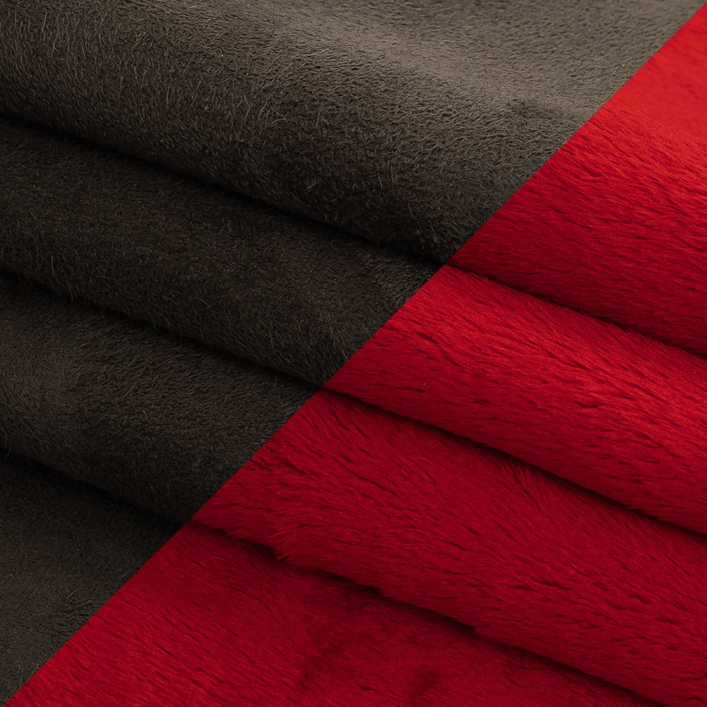 Bonded True Red Faux Fur and Chocolate Torte Faux Suede Folded