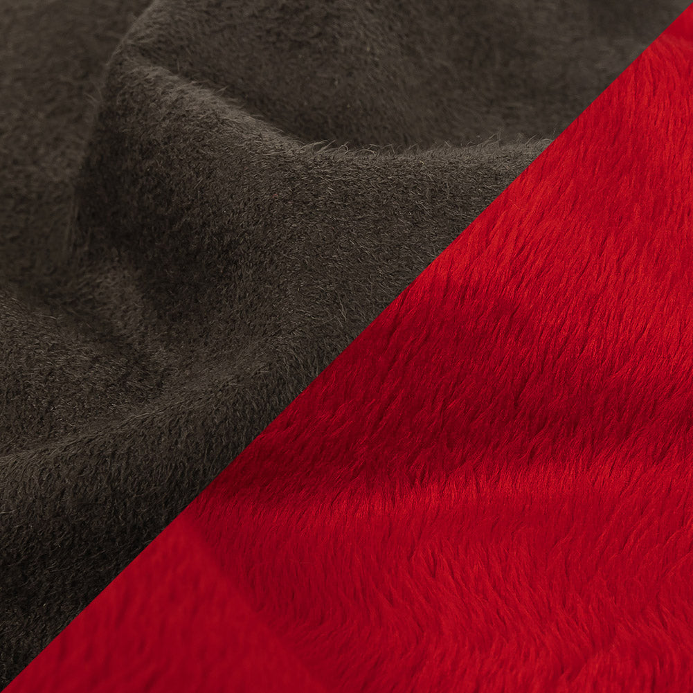 Bonded True Red Faux Fur and Chocolate Torte Faux Suede Detail