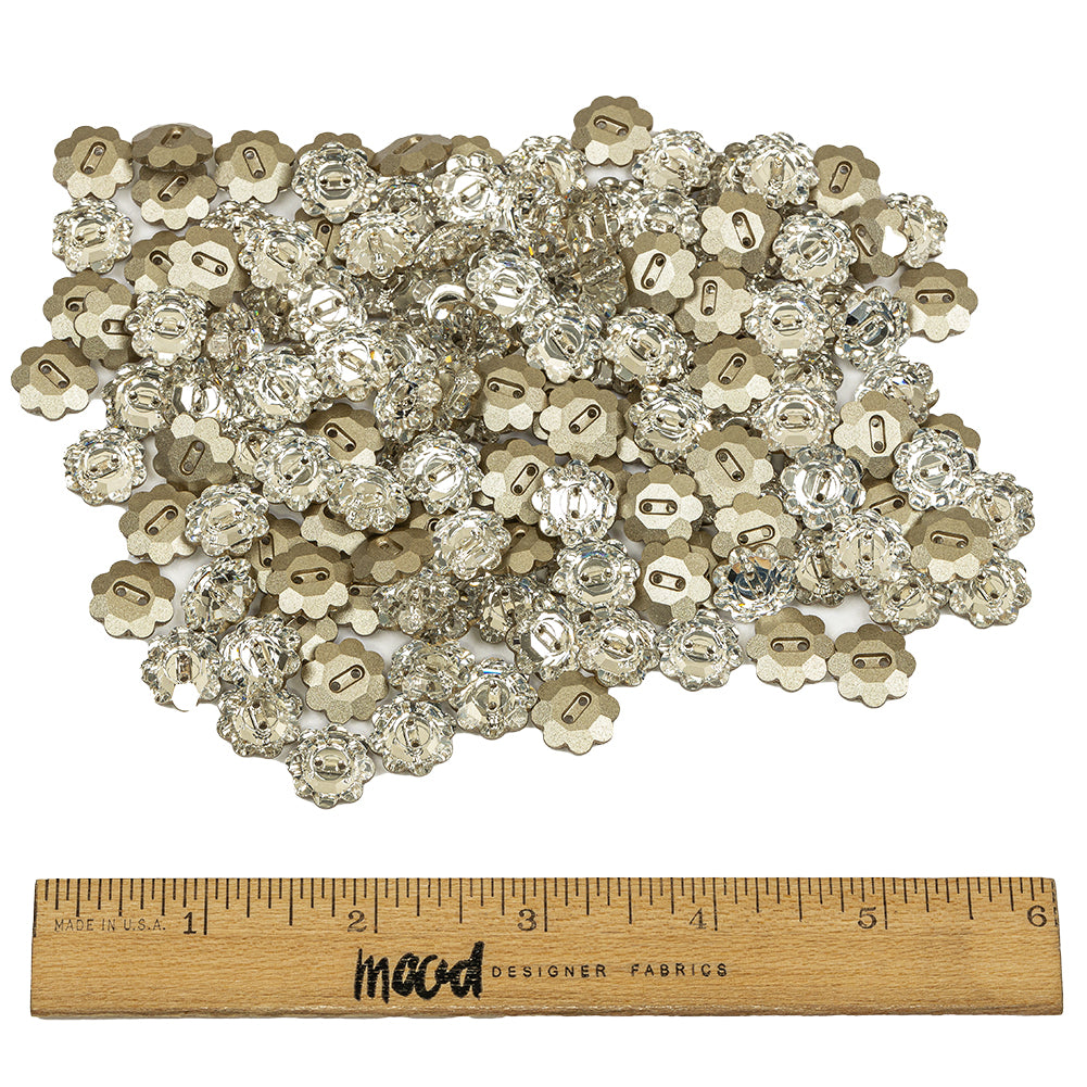 Vintage Crystal Foil Backed 14mm 2 Hole Flower Button Full