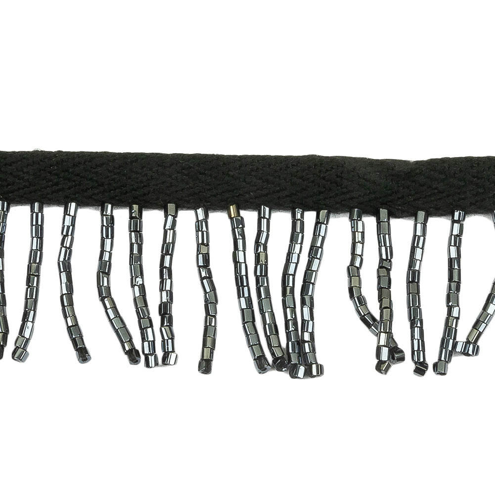 Vintage Gunmetal and Black Chop Beaded Chainette Fringe - 1" Detail