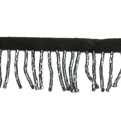 Vintage Gunmetal and Black Chop Beaded Chainette Fringe - 1" Detail