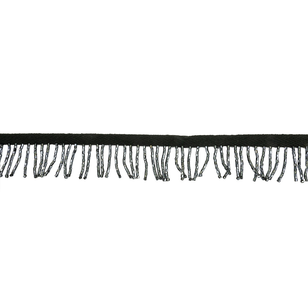 Vintage Gunmetal and Black Chop Beaded Chainette Fringe - 1"