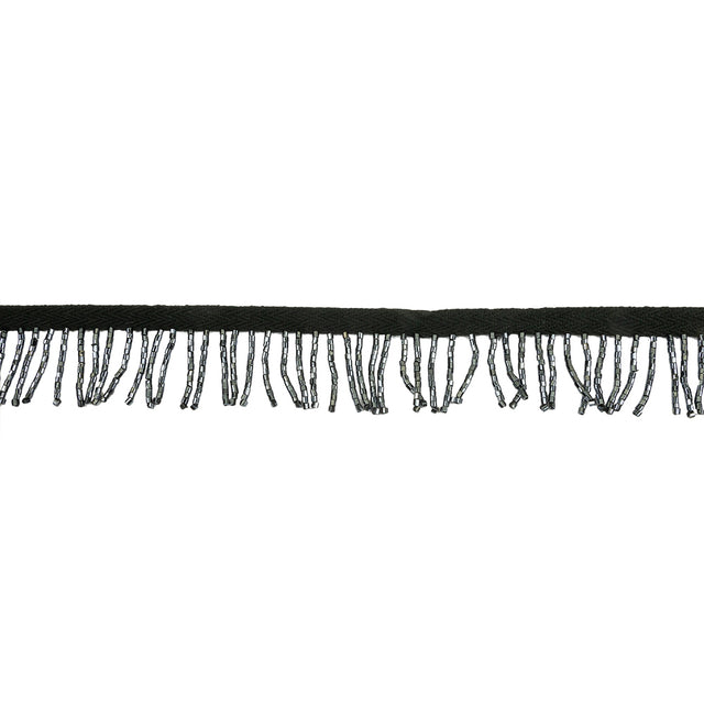 Vintage Gunmetal and Black Chop Beaded Chainette Fringe - 1"