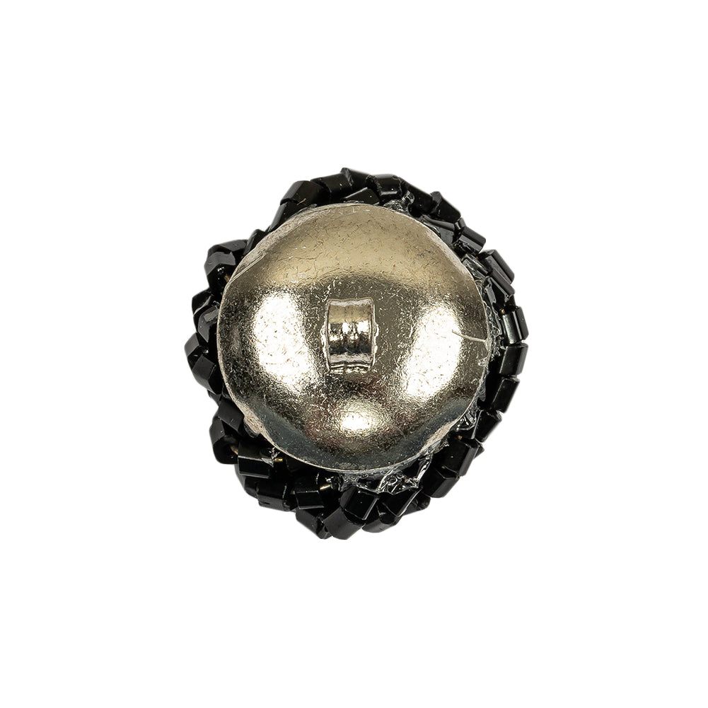 Vintage Jet Chop Beaded Knotted Shank Back Button - 36L/23mm Detail
