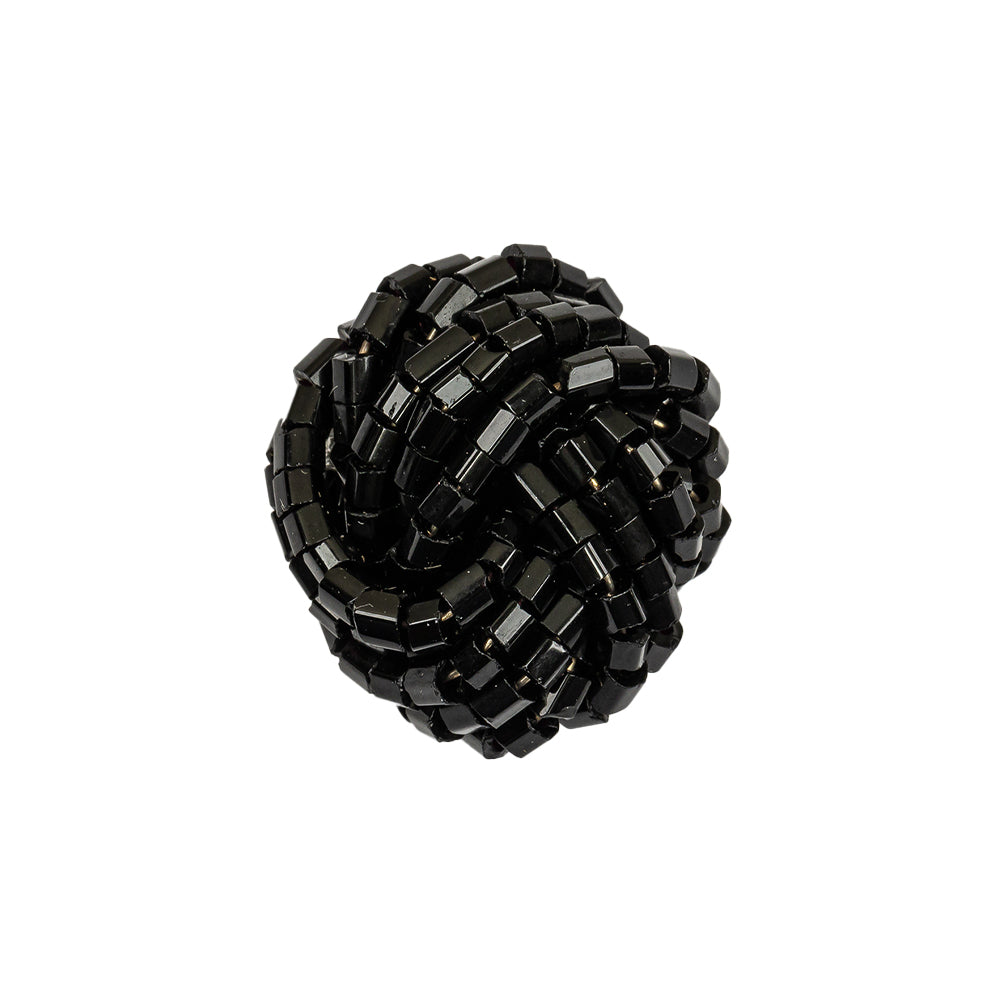 Vintage Jet Chop Beaded Knotted Shank Back Button - 36L/23mm