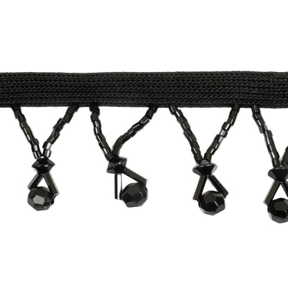 Vintage Black Faceted Round and Seed Beaded Fringe Trim - 1.375" Detail