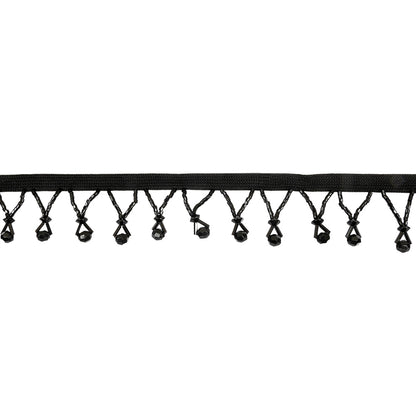 Vintage Black Faceted Round and Seed Beaded Fringe Trim - 1.375"