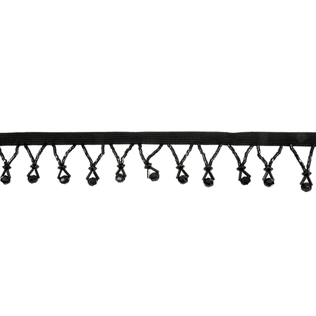 Vintage Black Faceted Round and Seed Beaded Fringe Trim - 1.375"